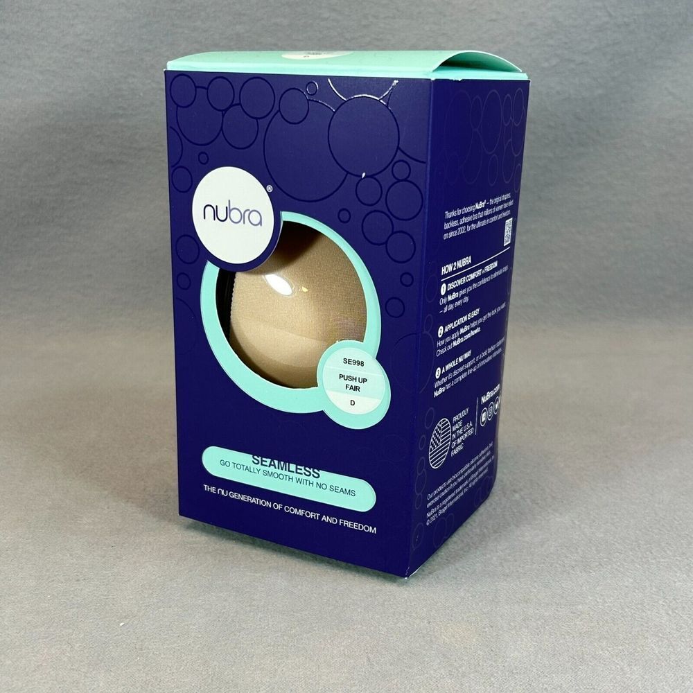 NuBra‎ Adhesive Seamless Push Up Bra FAIR Size D Molded Pads Backless Strapless